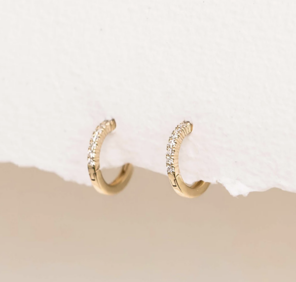 14k Yellow Gold Diamond Huggie Earrings - Susanna