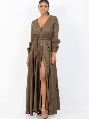 Fiona Puff Sleeve Shirt Style Maxi Dress