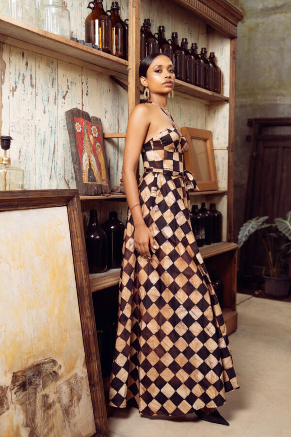 Amara Corset Maxi Dress in Checkered Batik