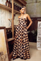 Amara Corset Maxi Dress in Checkered Batik