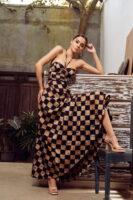 Amara Corset Maxi Dress in Checkered Batik