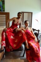 Carina Corset Maxi Dress in Red and Gold Batik