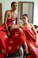 Carina Corset Maxi Dress in Red and Gold Batik