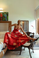 Carina Corset Maxi Dress in Red and Gold Batik