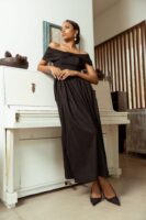 Angelica Corset Style Off Shoulder Midi Dress