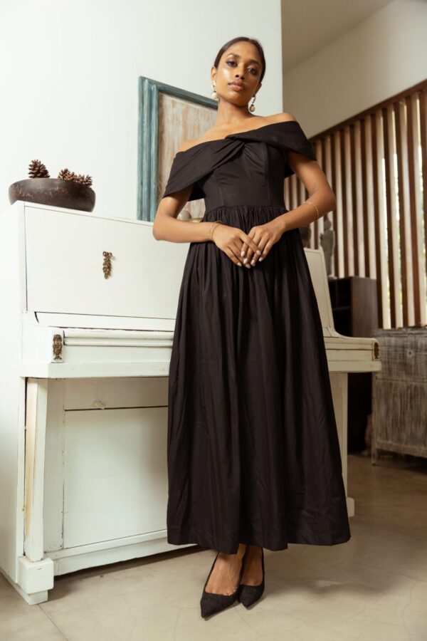 Angelica Corset Style Off Shoulder Midi Dress