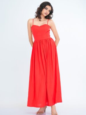 Lilly Fit and Flare Maxi Dress in Peach