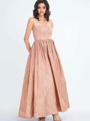 Celestia Strapless Maxi Dress in Pink Batik