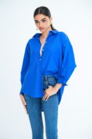 Lola Oversized Linen Shirt in Blue