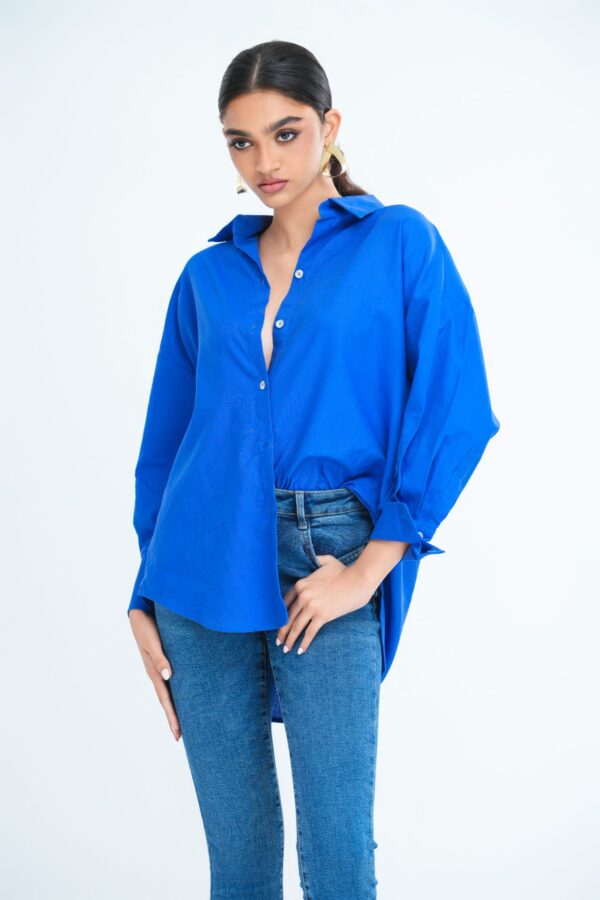 Lola Oversized Linen Shirt in Blue
