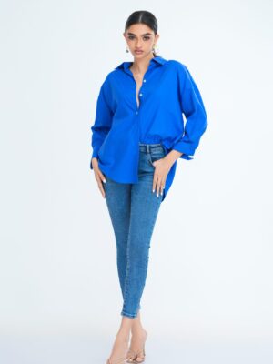 Lola Oversized Linen Shirt in Blue