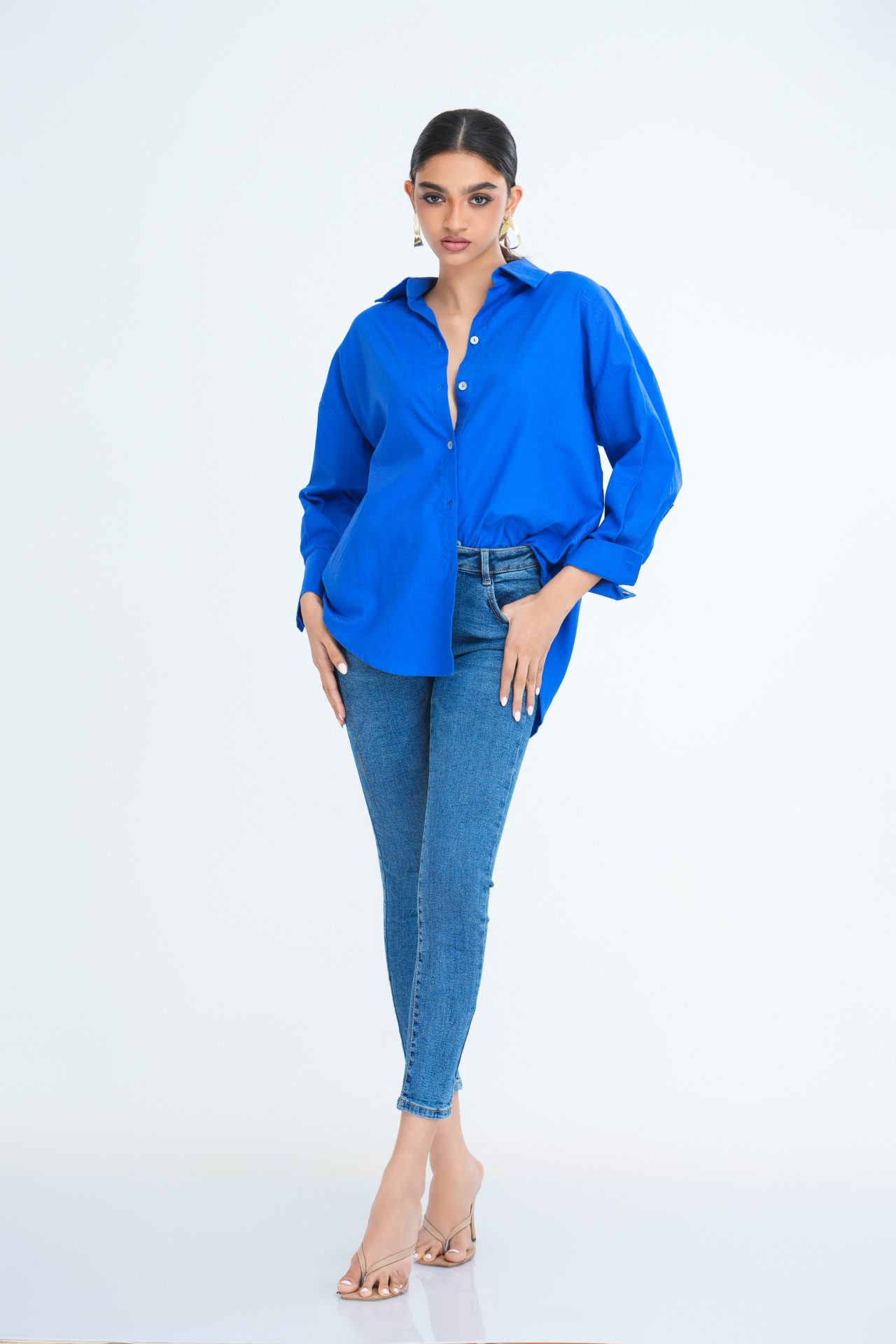 Lola Oversized Linen Shirt in Blue