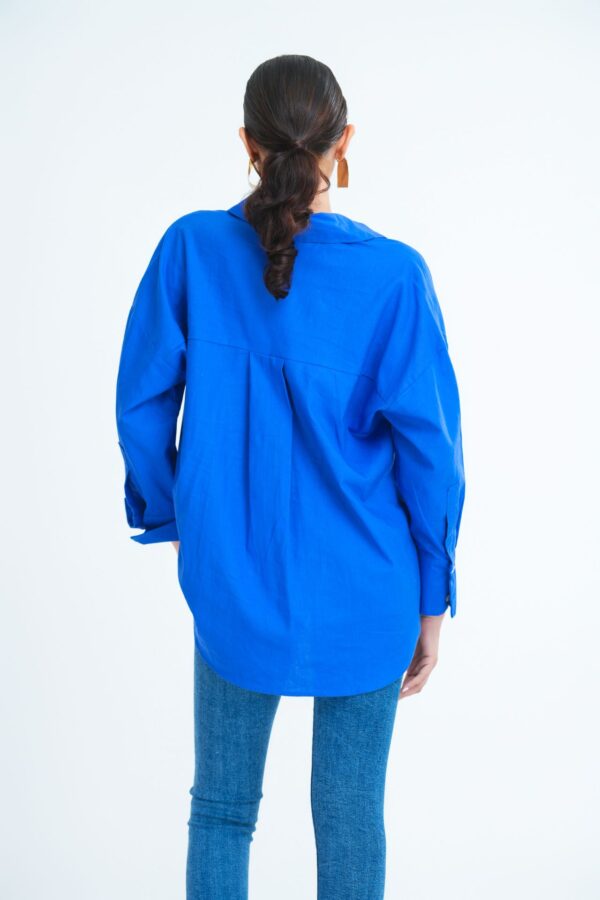 Lola Oversized Linen Shirt in Blue