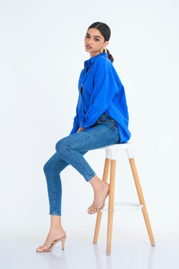 Lola Oversized Linen Shirt in Blue
