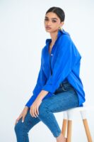 Lola Oversized Linen Shirt in Blue