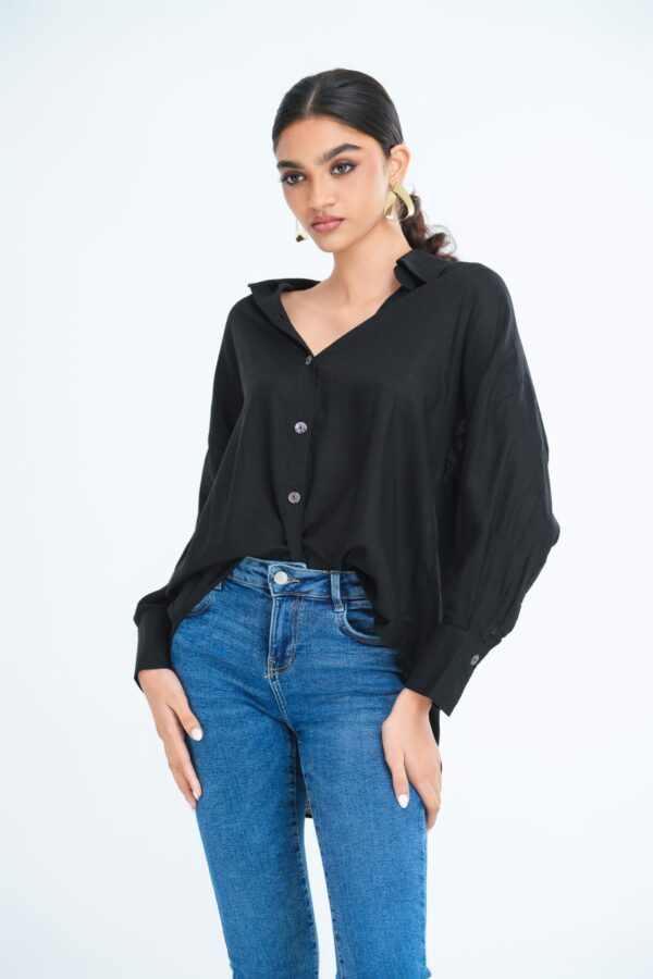 Lola Oversized Linen Shirt in Black