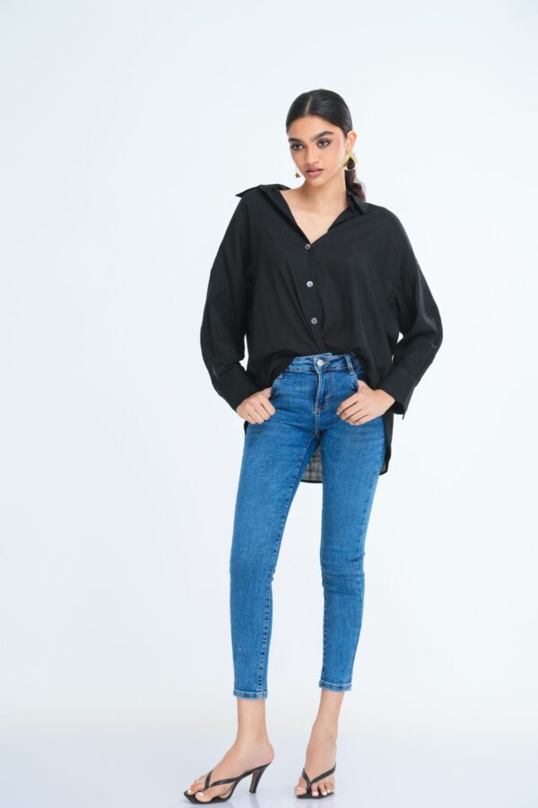 Lola Oversized Linen Shirt in Black