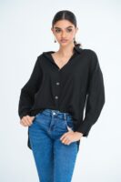 Lola Oversized Linen Shirt in Black