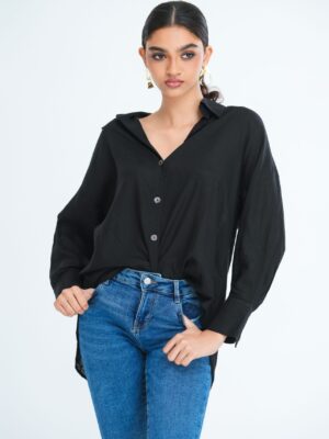 Lola Oversized Linen Shirt in Black