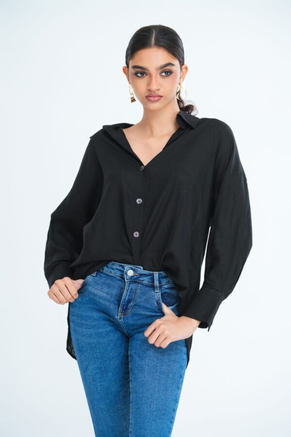 Lola Oversized Linen Shirt in Black
