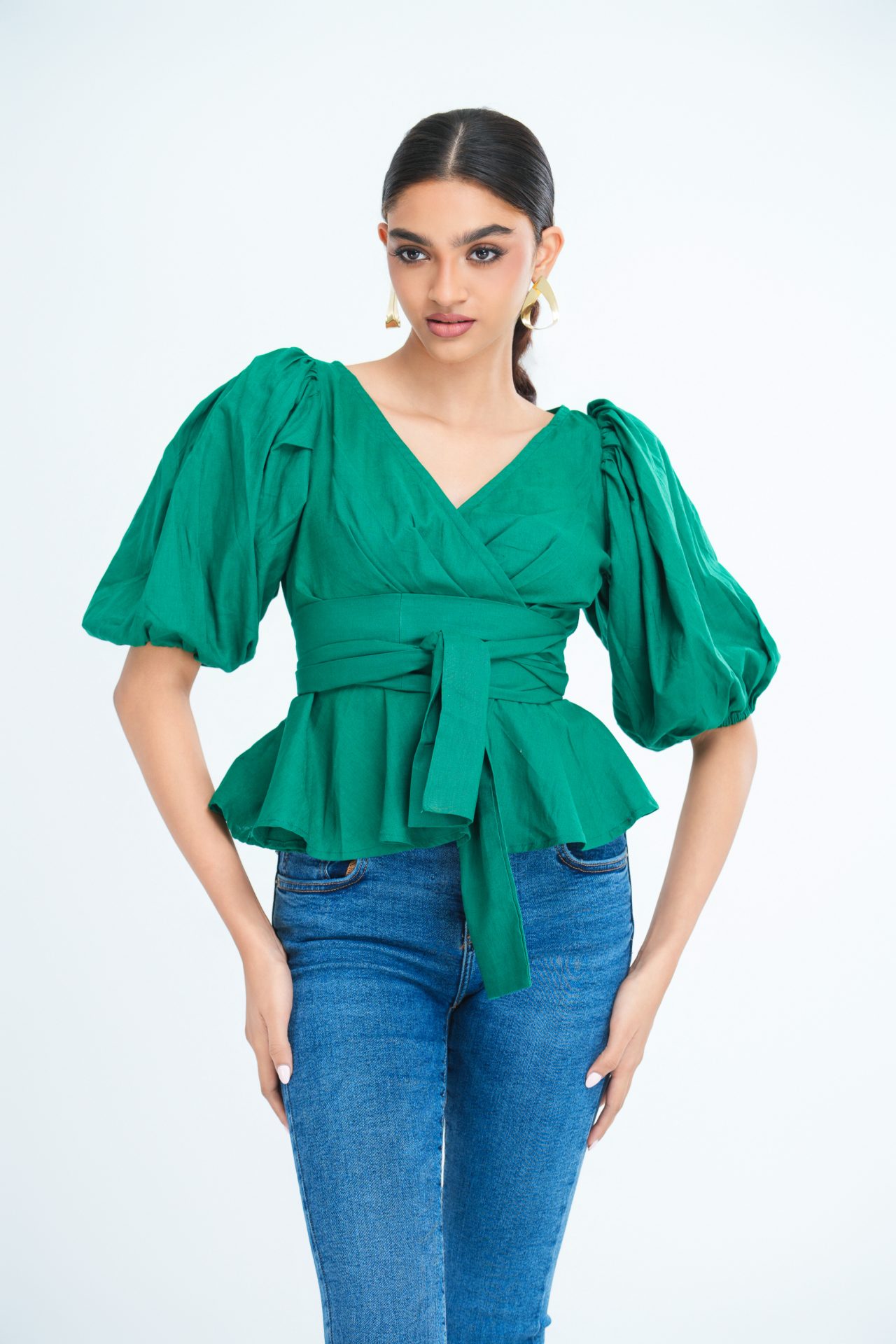 Indira Puff Sleeve Peplum Top