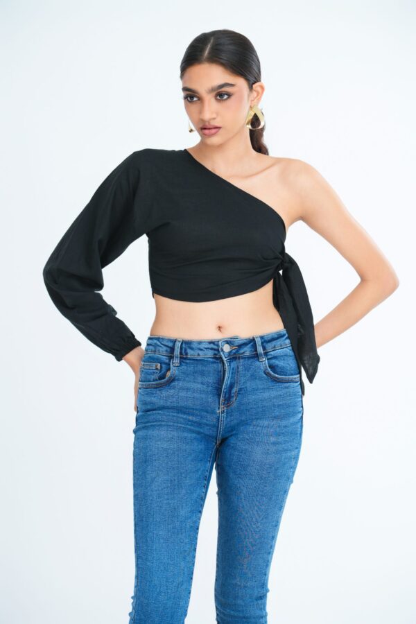 Solana One Shoulder Tie detail Crop Top