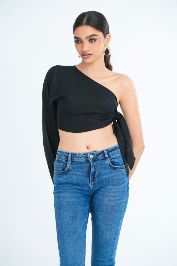 Solana One Shoulder Tie detail Crop Top