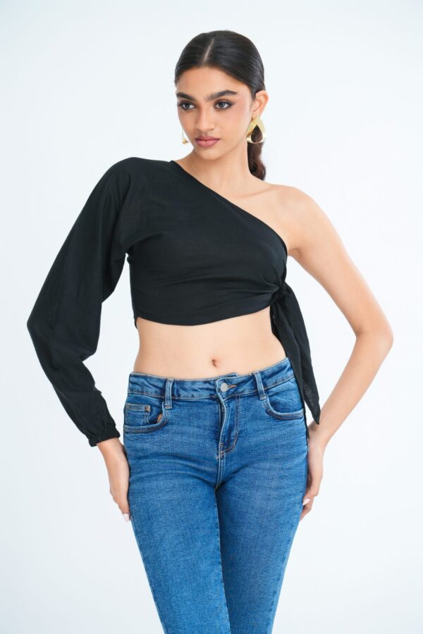 Solana One Shoulder Tie detail Crop Top