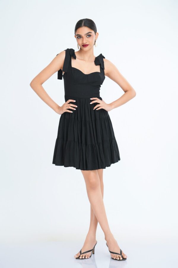Sarah Tiered Mini Dress in Black