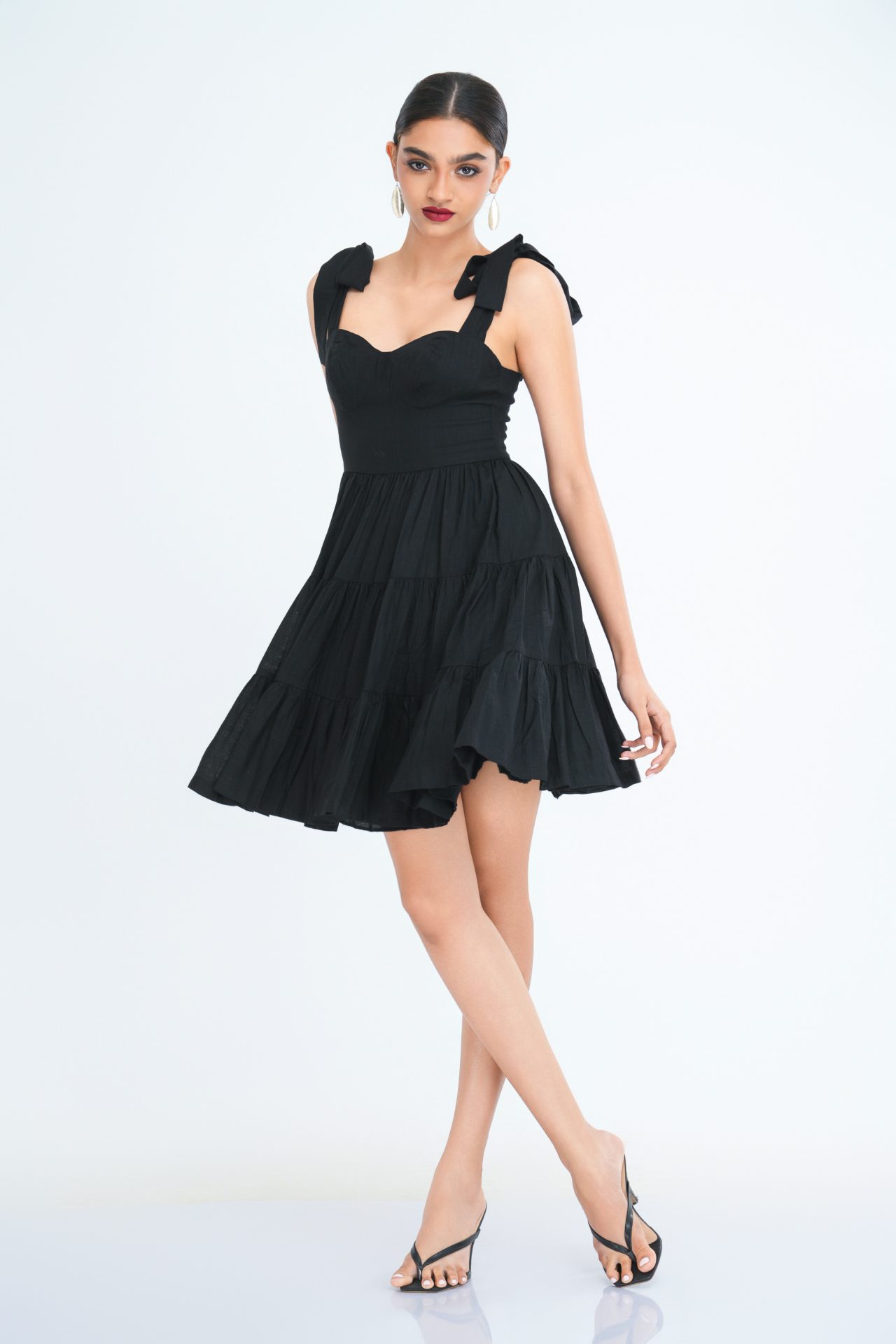 Sarah Tiered Mini Dress in Black