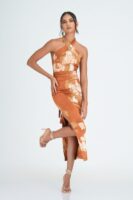 Amaya Bodycon Batik Midi Dress in Beige