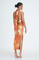 Amaya Bodycon Batik Midi Dress in Beige