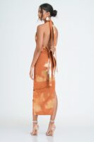 Amaya Bodycon Batik Midi Dress in Beige