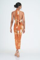 Amaya Bodycon Batik Midi Dress in Beige