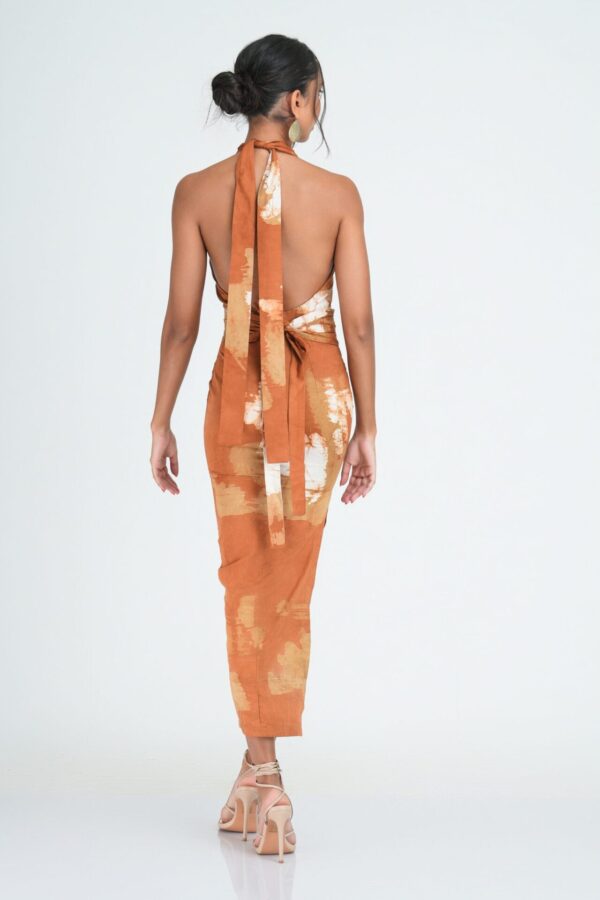 Amaya Bodycon Batik Midi Dress in Beige