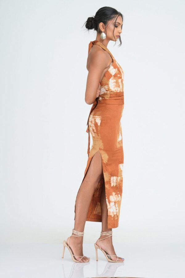 Amaya Bodycon Batik Midi Dress in Beige