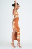 Amaya Bodycon Batik Midi Dress in Beige