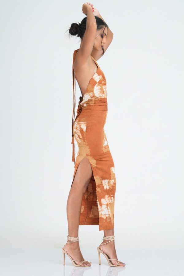 Amaya Bodycon Batik Midi Dress in Beige