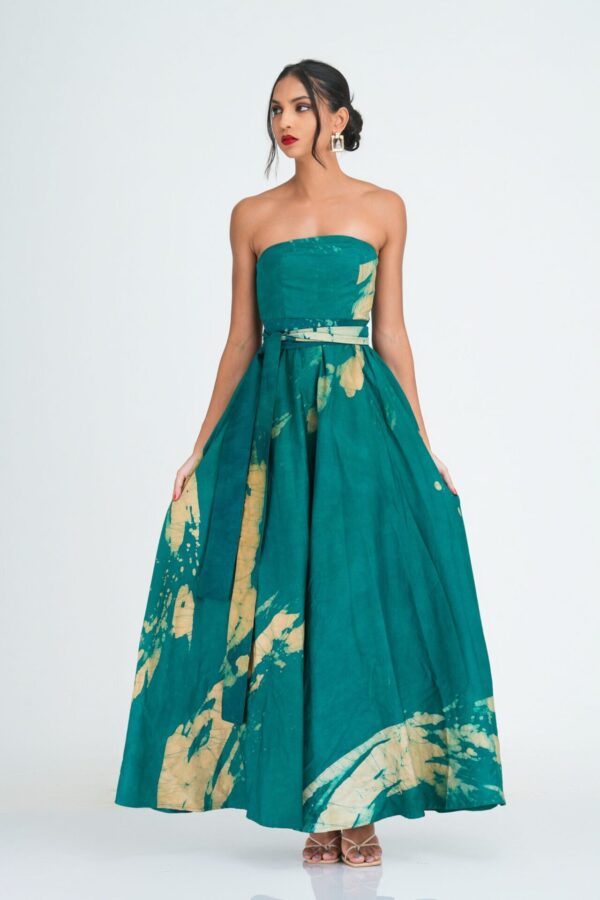 Amira Green Batik Strapless Maxi Dress