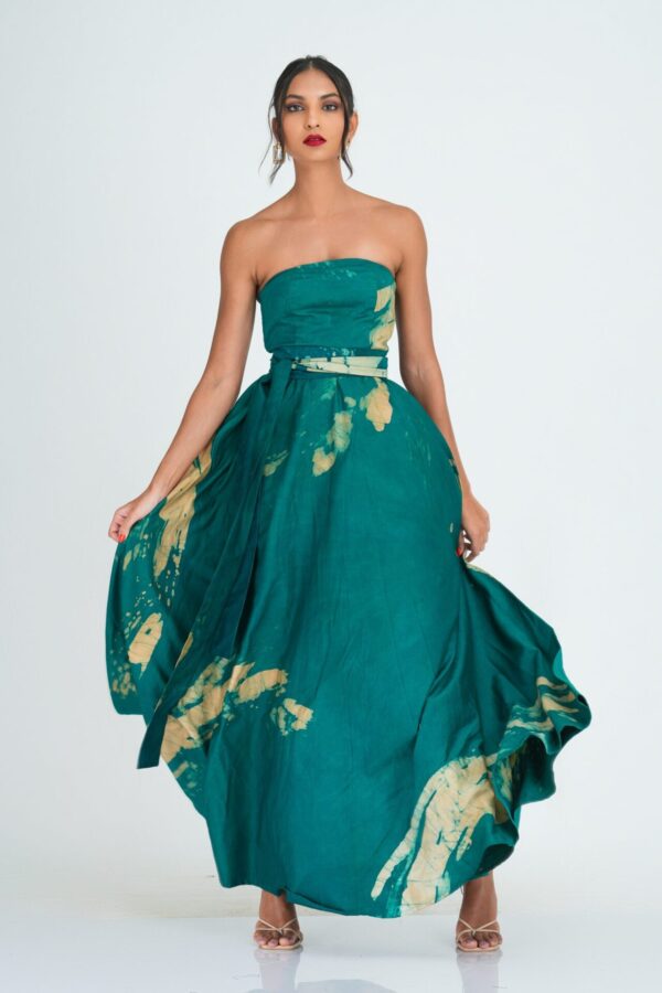 Amira Green Batik Strapless Maxi Dress